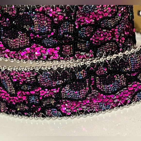 Nocona | Pink and Black Lace with Rhinestone Buckle Belt - Picture 4 of 9